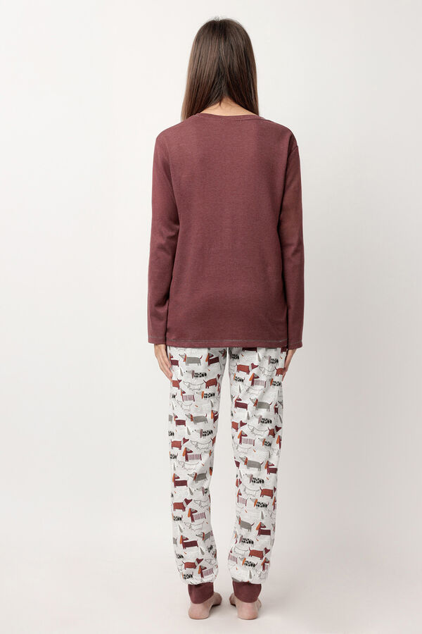Admas Pijama largo perro salchicha para mujer marr&oacute;n