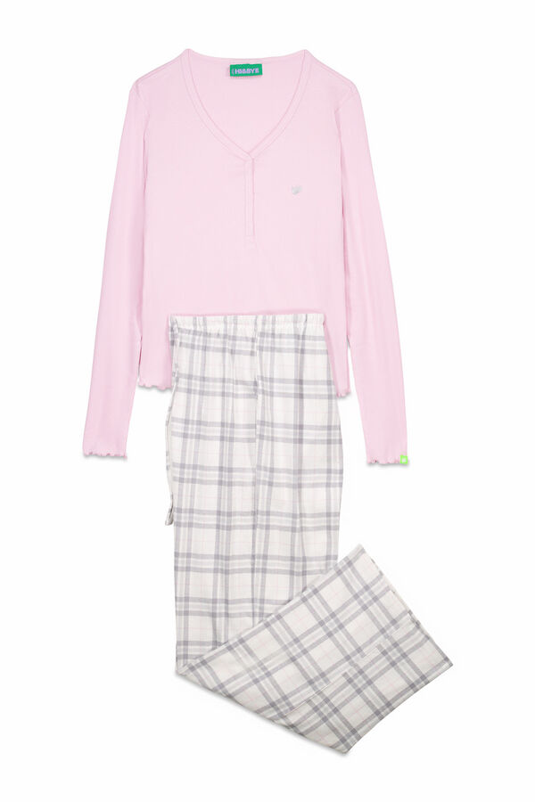 HI&BYE Duga pidžama sa ružičastim logo  Roze