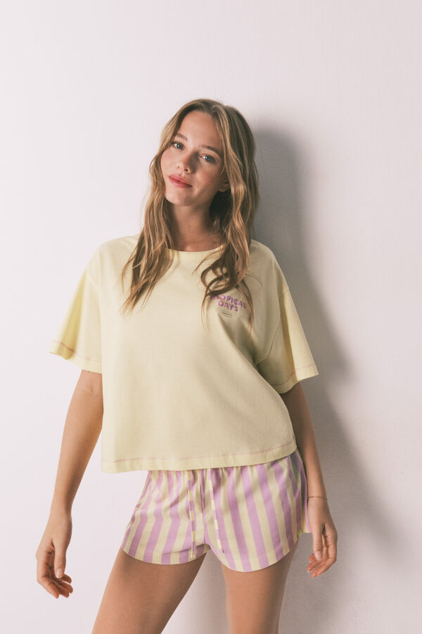 HI&BYE Žuta pamučna kratka pidžama na pruge Žuta