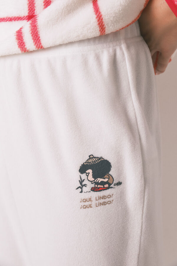 Women'secret Mafalda bela karirana dugačka flis duga pidžama Bež