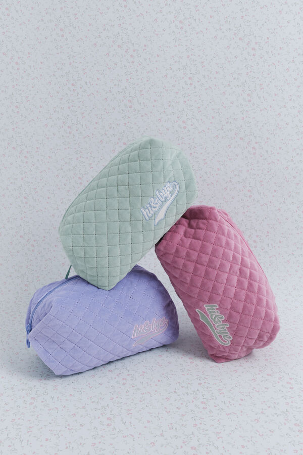 HI&BYE Neceser terciopelo logo bordado azul claro azul