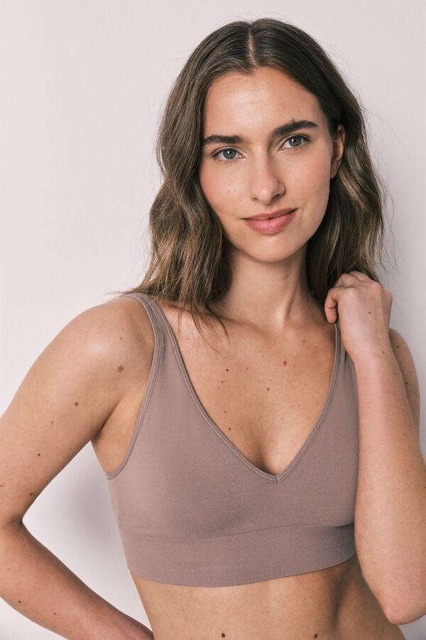Women'secret Braon trouglasti top bez &scaron;avova NATURAL Braon