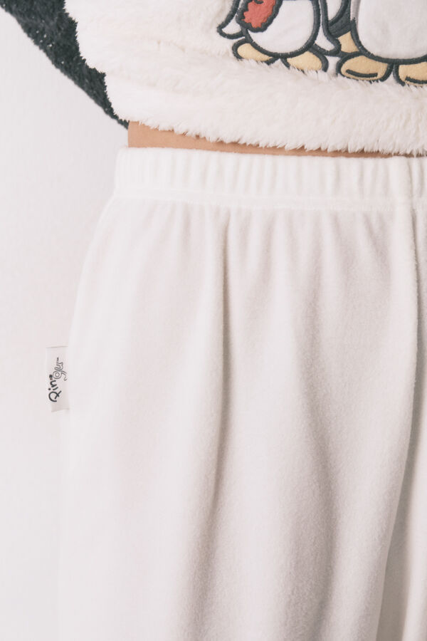 Women'secret Duga pidžama od flisa sa mekanim krznom i vezom Pingu Siva