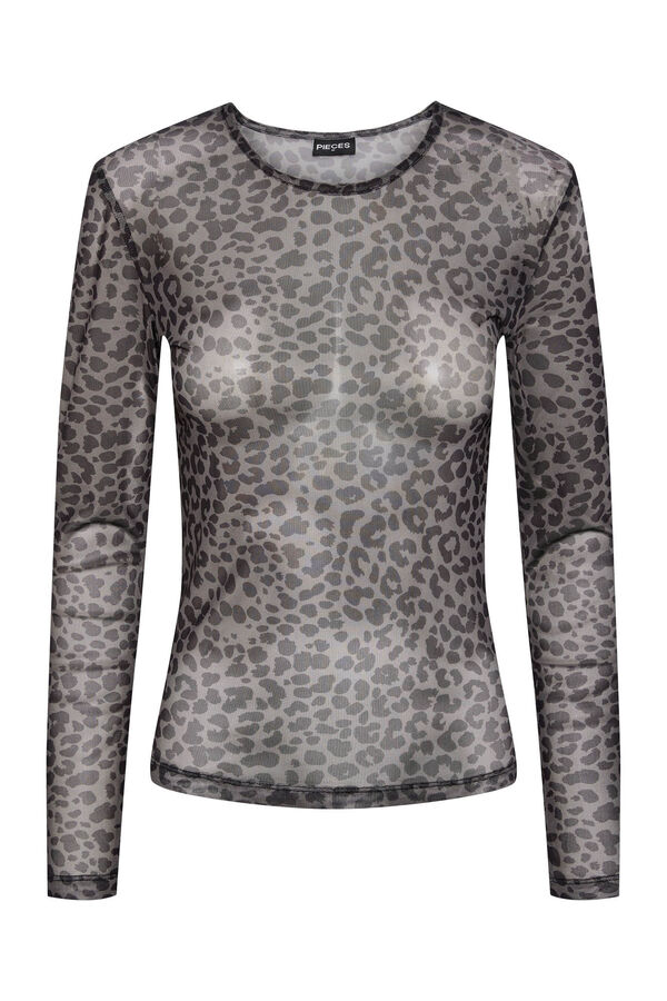 Womensecret Langärmliges Oberteil aus Tüll mit Leoparden-Print Schwarz
