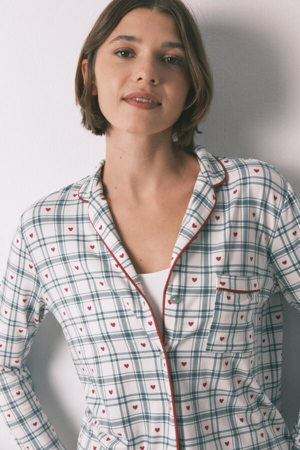 Women'secret Duga zelena ko&scaron;ulja pidžama ko&scaron;ulja sa kariranim printom Print