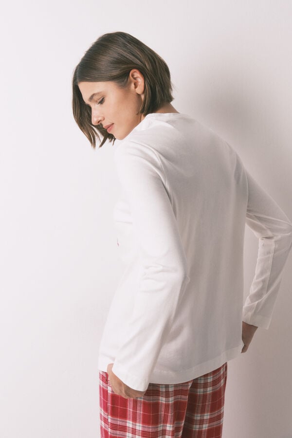 Women'secret Majica dugi rukav bele boje sa božićnim motivom od 100% pamuka  Bela