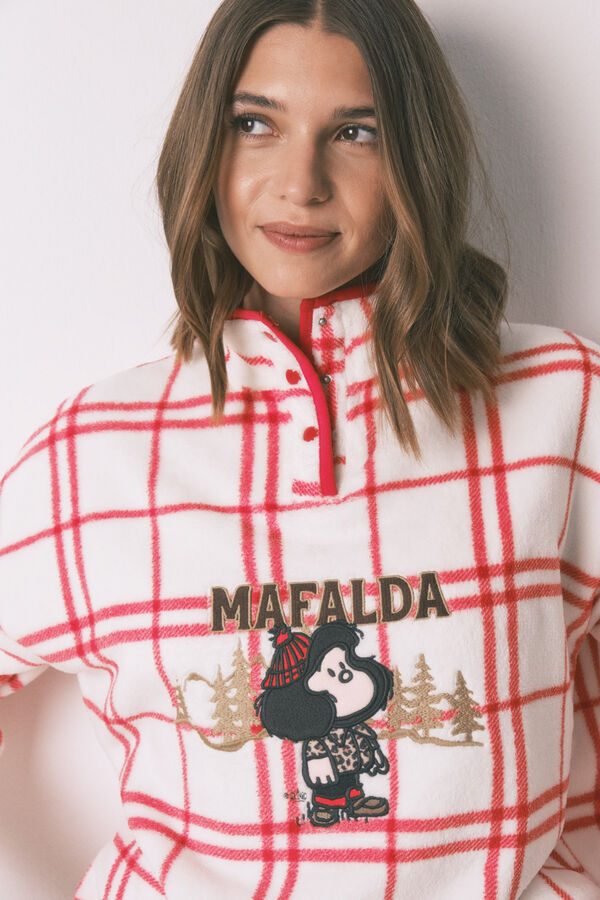 Women'secret Mafalda bela karirana dugačka flis duga pidžama Bež