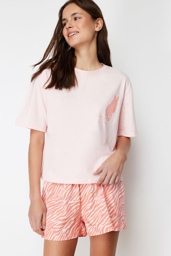 Trendyol Kurzer Pyjama-Set mit Animal-Print Rosa