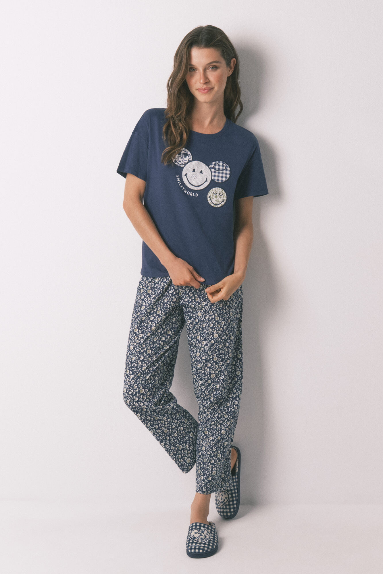 Women'secret Pijama Capri 100% algod&oacute;n Smiley azul