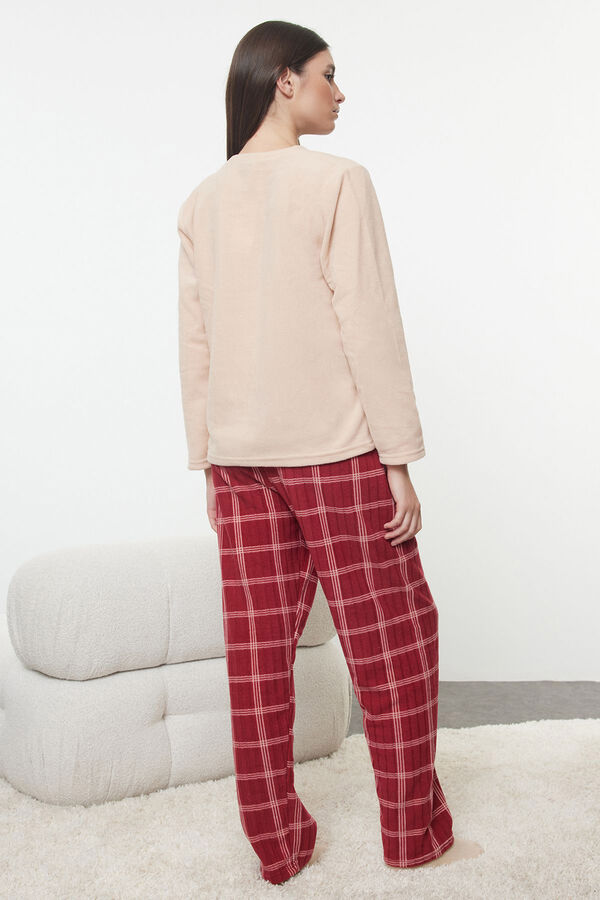 Trendyol Plaid Christmas Print Fleece Winter Pyjamas Set   pink