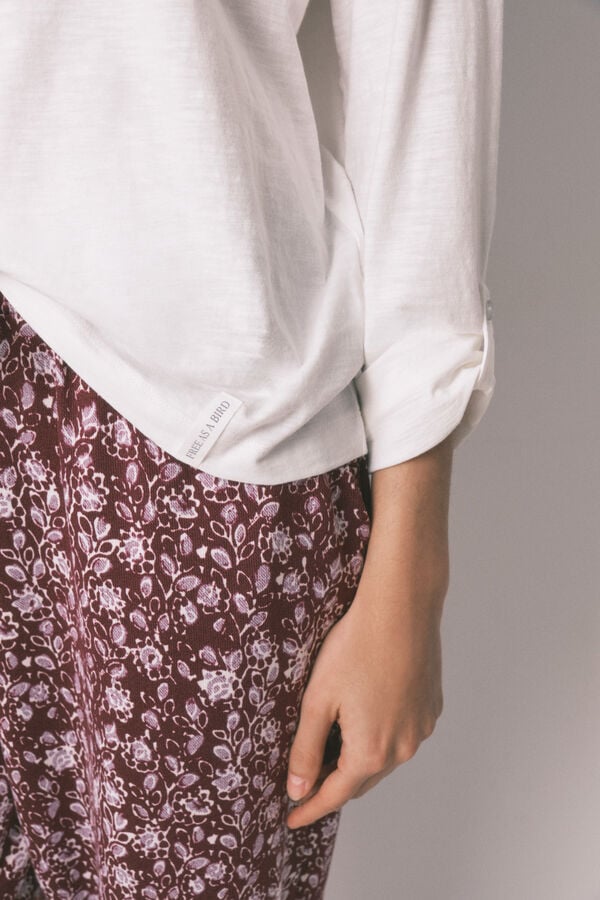 Women'secret Bela 100% pamučna majica dugih rukava Bež