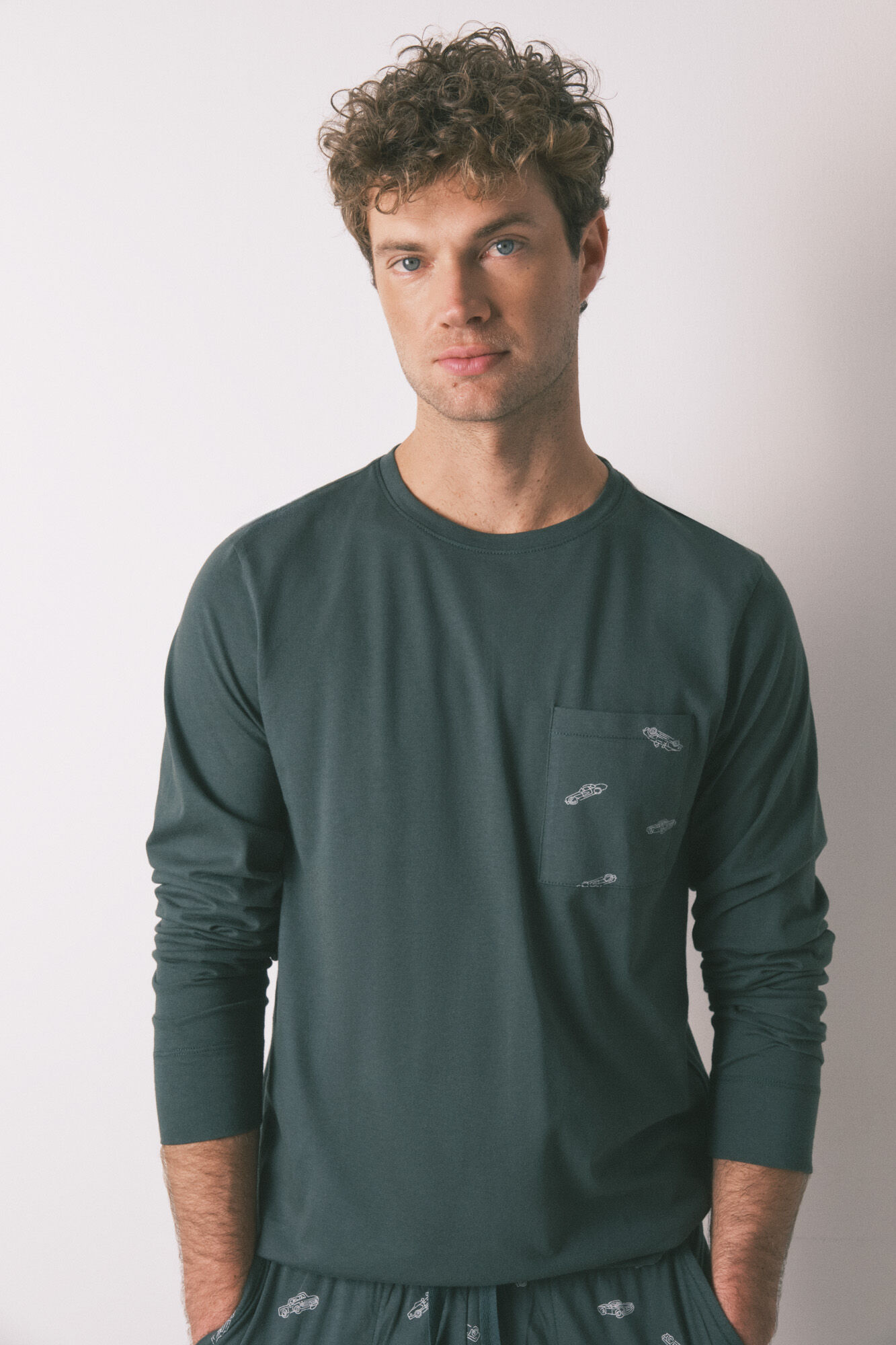 Women'secret Mu&scaron;ka duga pidžama 100% pamuk zelene boje sa motivom automobila