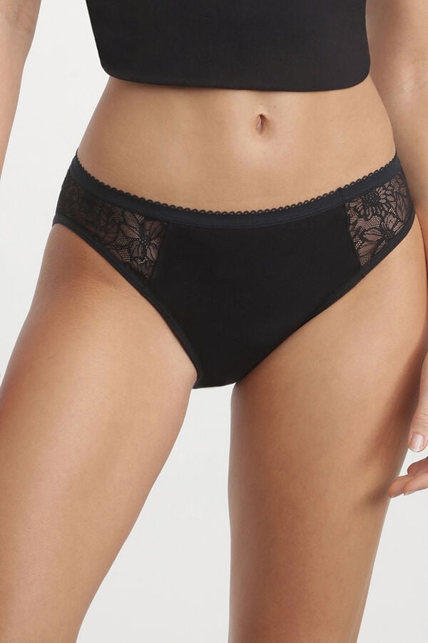 DIM Calcinha de renda com fluxo intenso DIM  preto