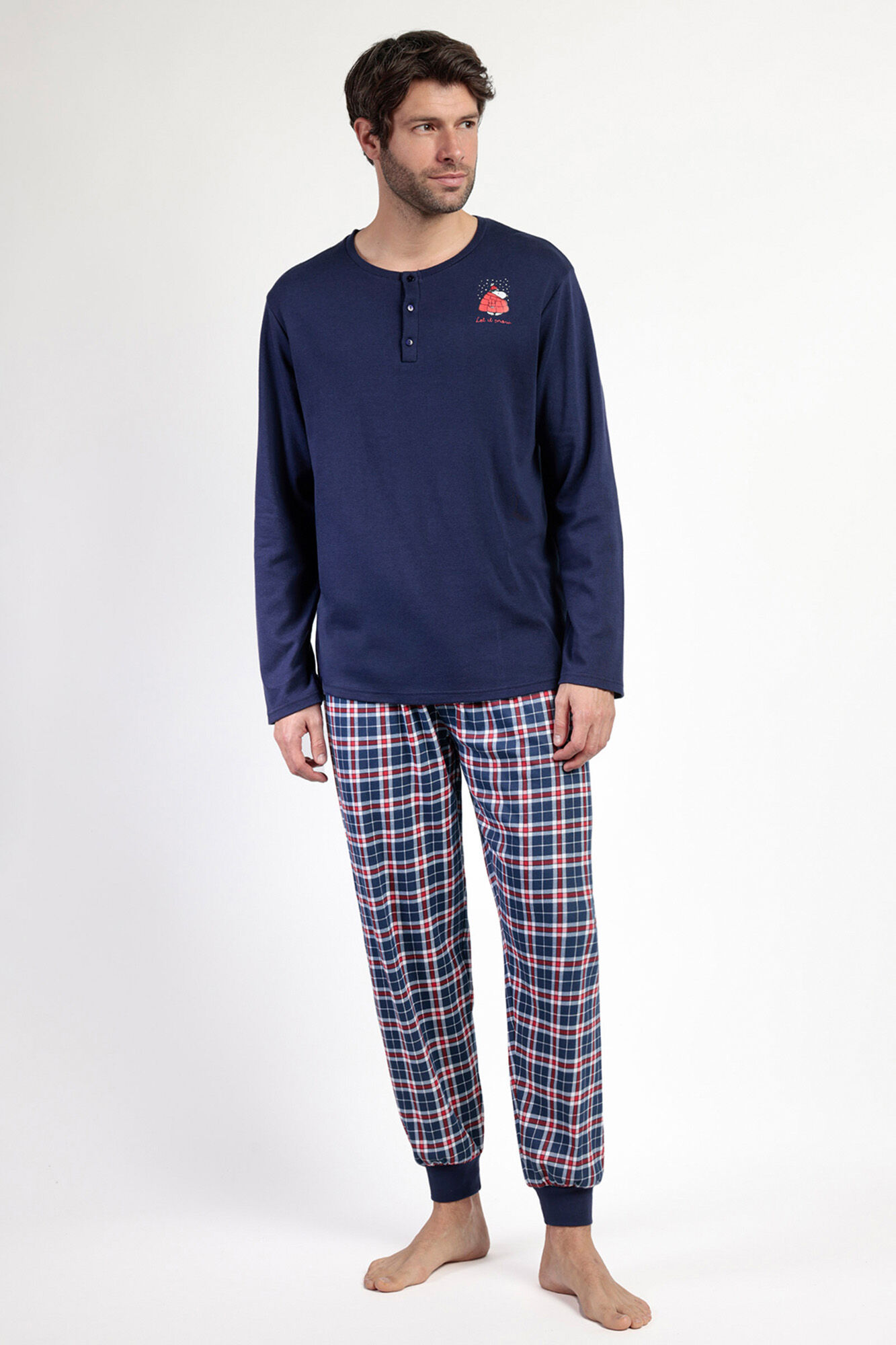 Admas Pijama largo Snoopy cuadros 100% algod&oacute;n