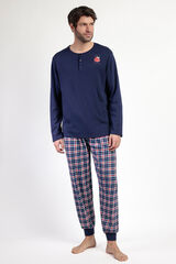 Admas Pijama largo Snoopy cuadros 100% algod&oacute;n azul