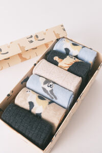 Women'secret Paket od 6 dugih pamučnih čarape s mačkama  