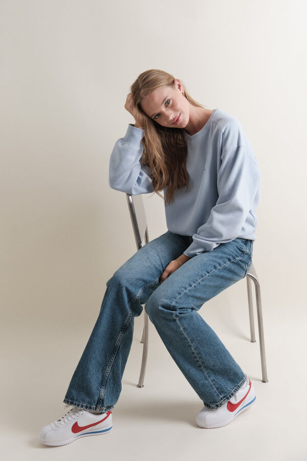 HI&BYE Sudadera corta felpa algod&oacute;n azul claro azul