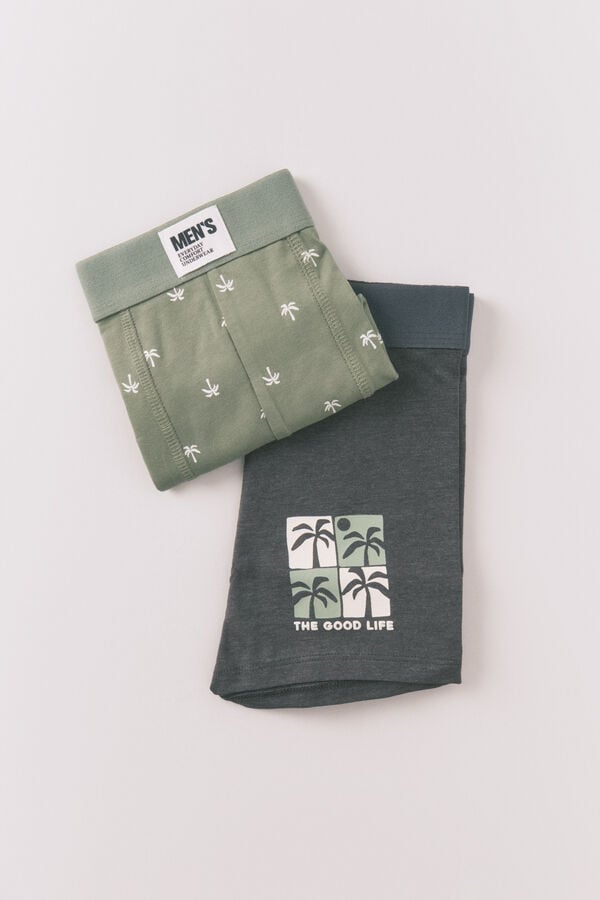 Women'secret Pakovanje od 2 komada  pamučnih bokserica sa dezenom palmi Kaki