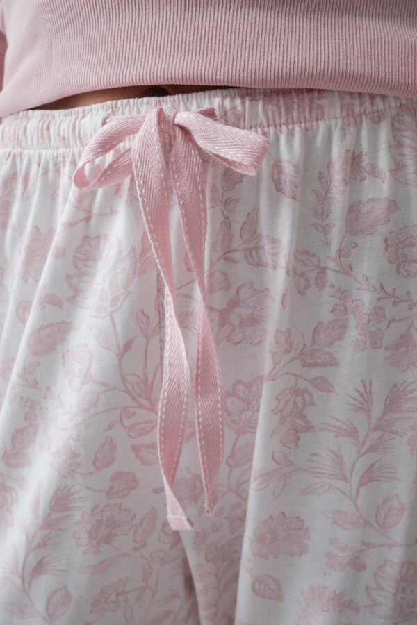 Women'secret Roze pamučna duga pidžama sa cvetnim printom Roze