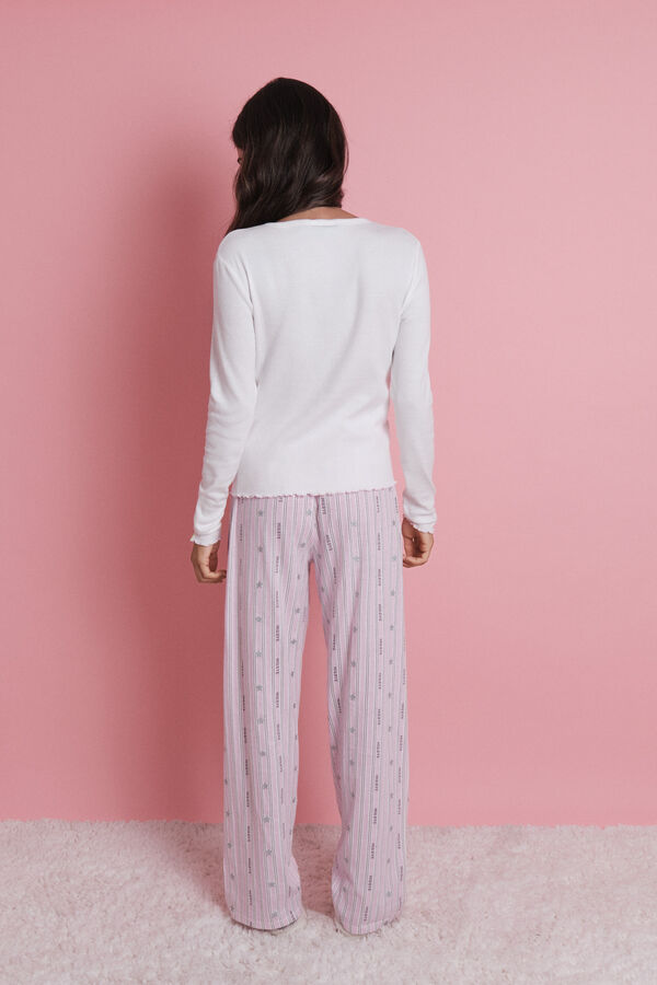 HI&BYE Duga pidžama sa belim pruge i logo  Bela