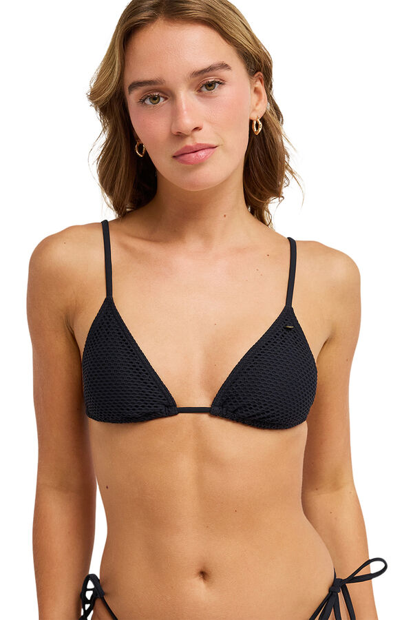 Roxy Top de bikini triangular relieve negro