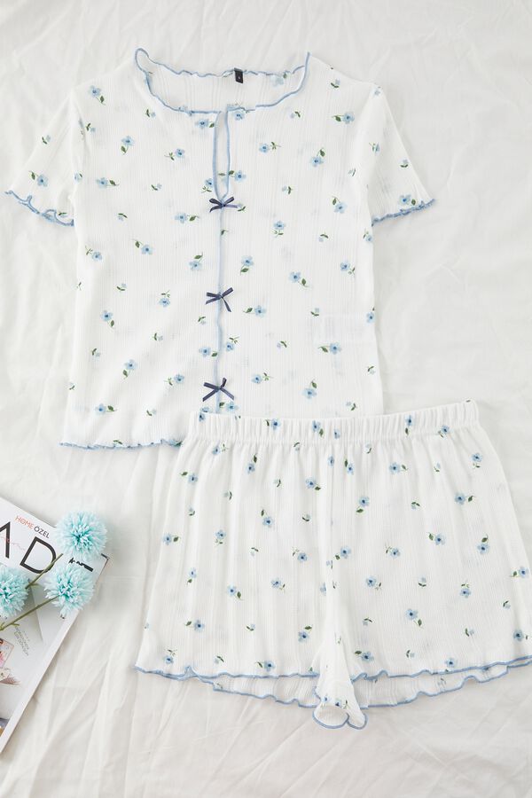 Trendyol Conjunto de pijama corto floral lazos blanco