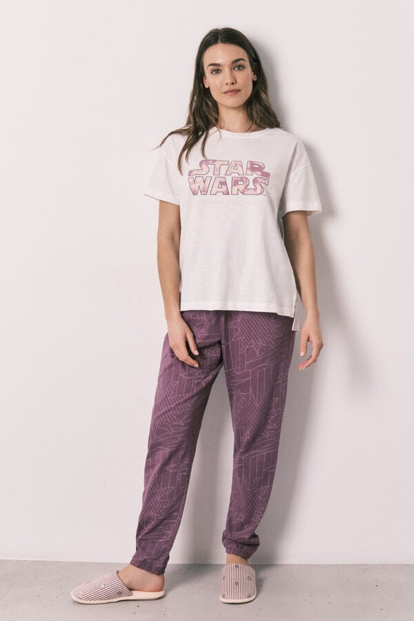 Women'secret Star Wars pamučna duga pidžama kratkih rukava Bež