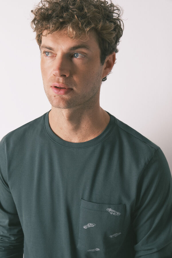 Women'secret Mu&scaron;ka duga pidžama 100% pamuk zelene boje sa motivom automobila Zelena