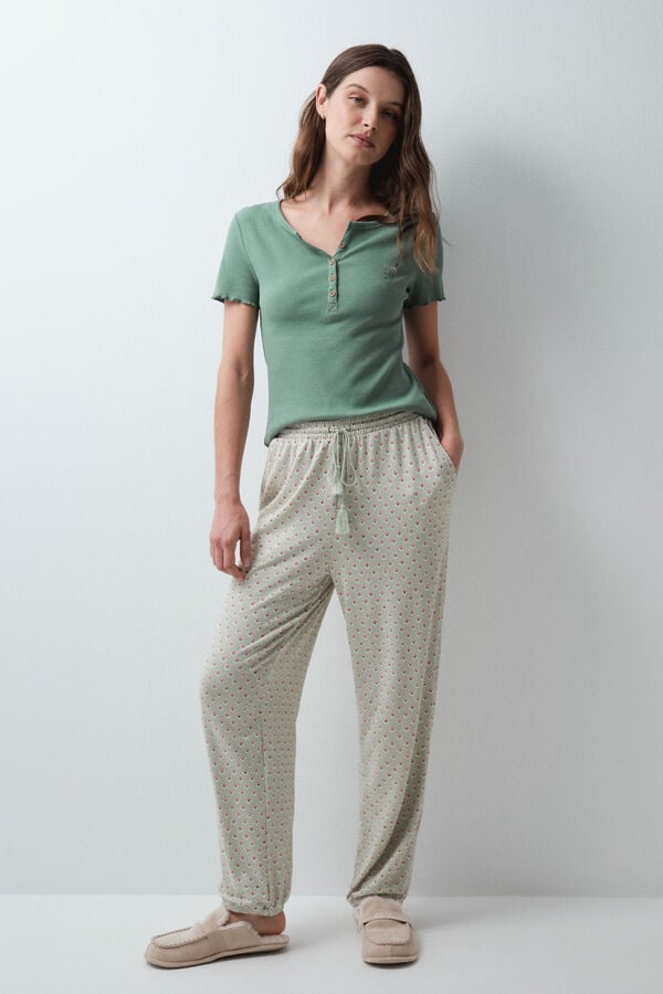 Women'secret Duge pantalone sa printom u boji morske trave Zelena