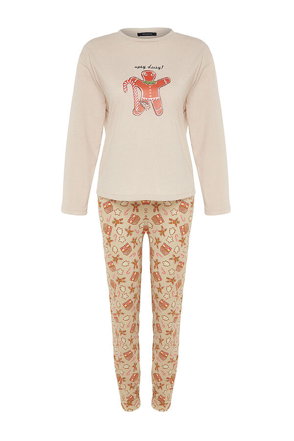Trendyol Conjunto pijama Galleta jengibre Navidad beige amarillo