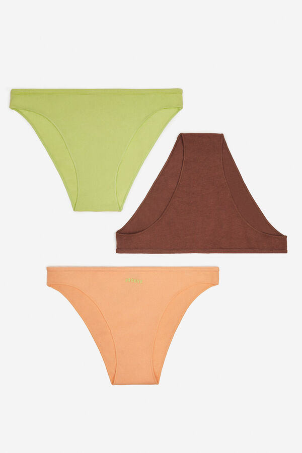 Womensecret 3er-Pack Slips Baumwolle Limettengrün, Orange und Braun 