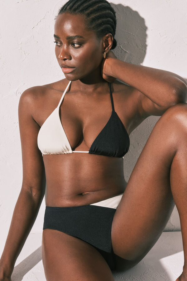 Women'secret Crno-bele color block bikini gaćice visokog struka Crna
