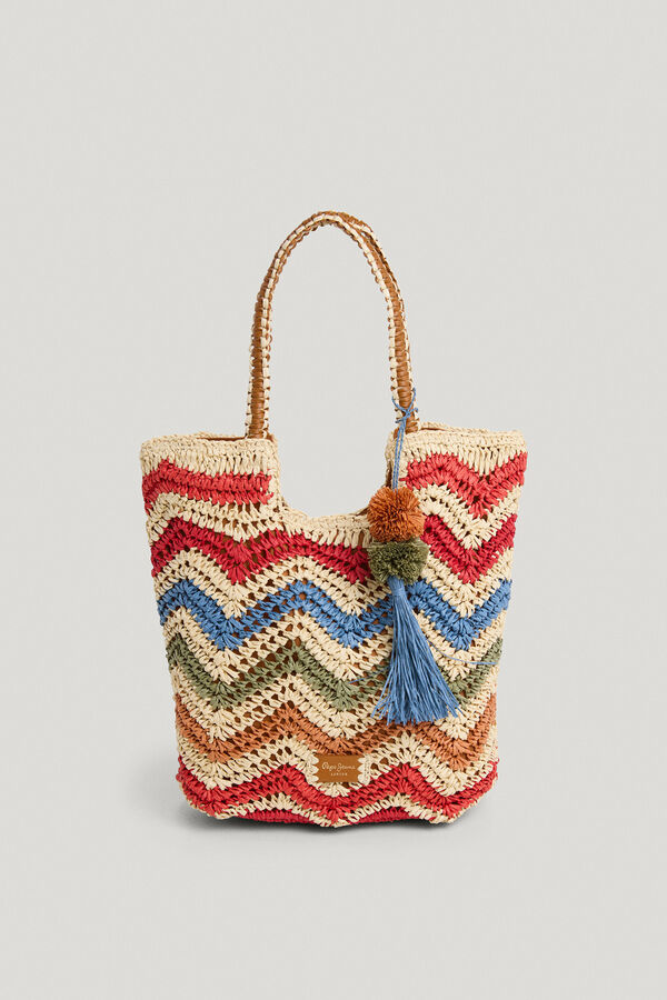 Pepe Jeans Striped raffia tote bag printed