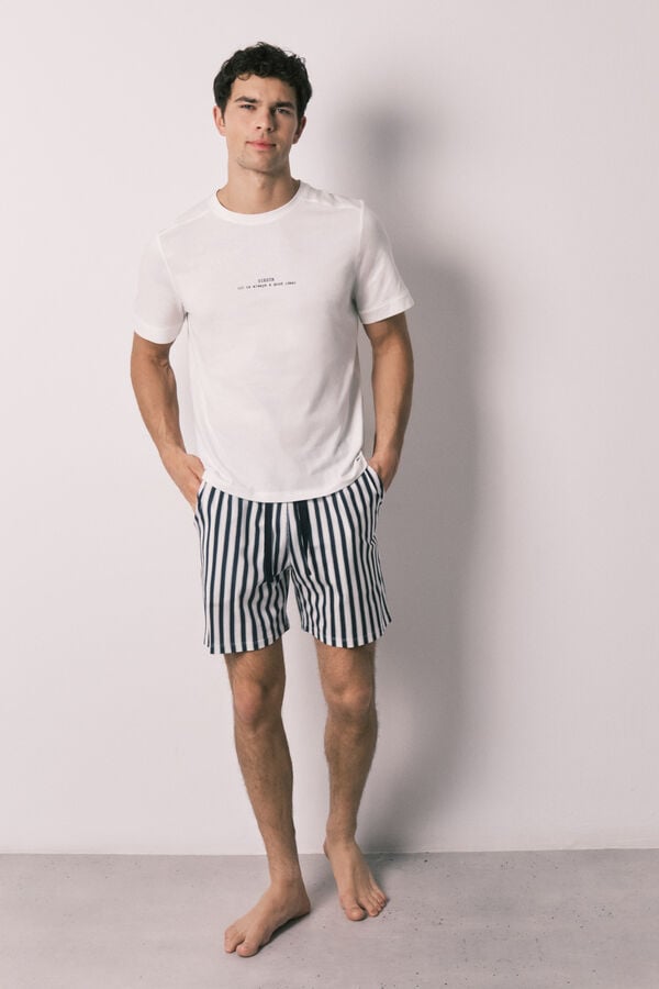 Women'secret Mu&scaron;ka 100% pamučna prugasta kratka pidžama Bež