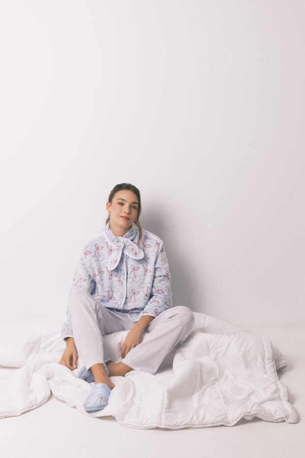 Women'secret Flisani kućni ogrtač sa žakardnim krznom Plava