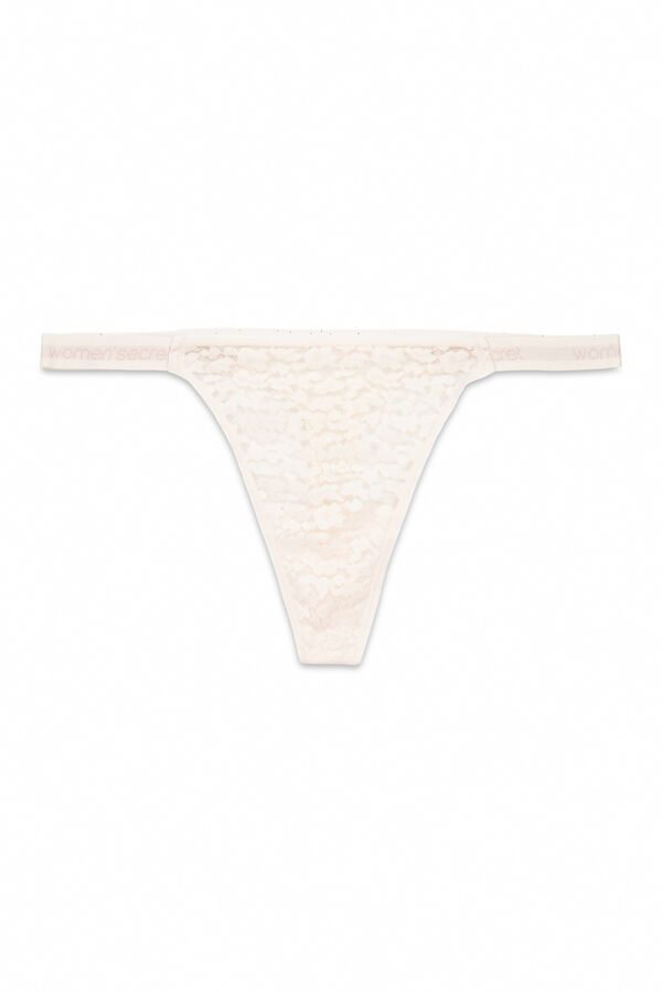 Women'secret Tange sa čipka printom boje tanga gaćice Bež