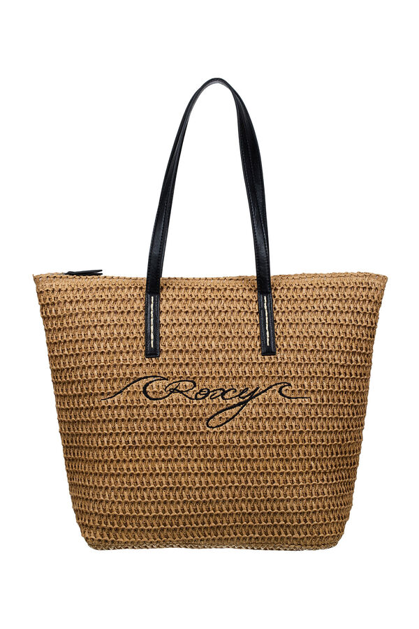 Roxy Bolso rafia playa asas y texto beige