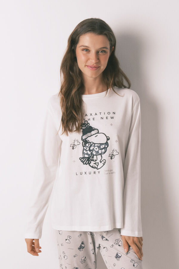 Women'secret Duga pidžama sa Snupijem od 100% pamuka Bela