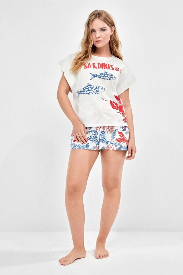 Gisela Pijama estampado marino blanco