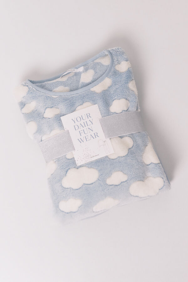 Women'secret Duga pidžama od mousse flisa sa oblacima Plava