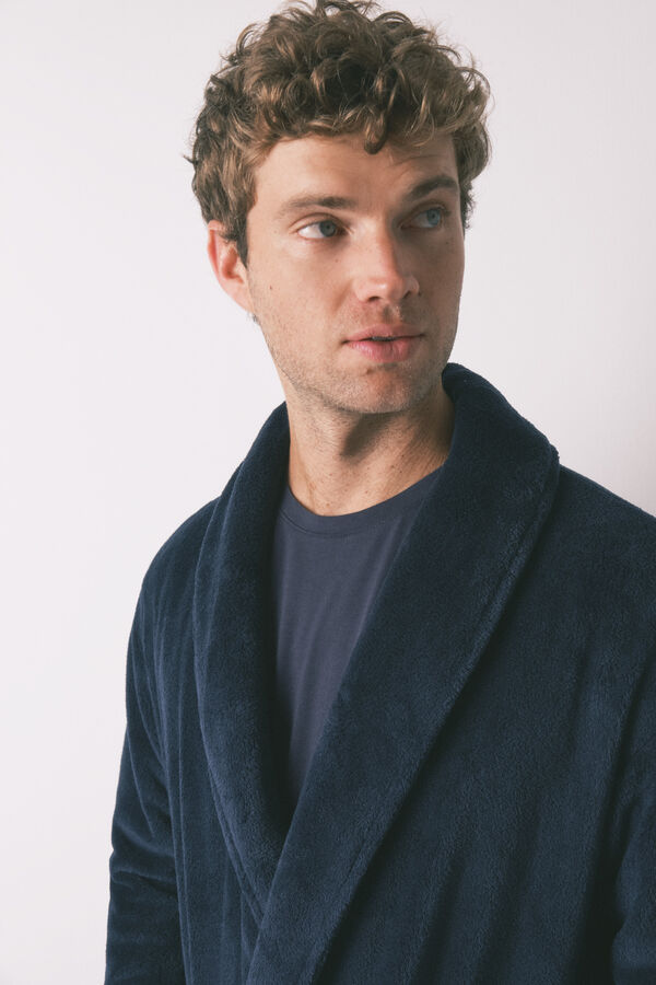 Women'secret Muški plavi flis midi kućni ogrtač  Plava