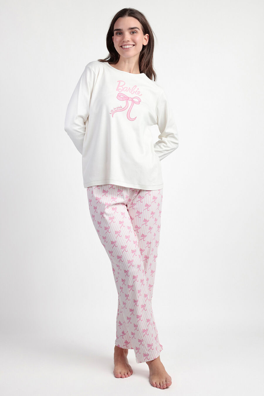 Pijama largo rayas lazos Barbie 100% algodón