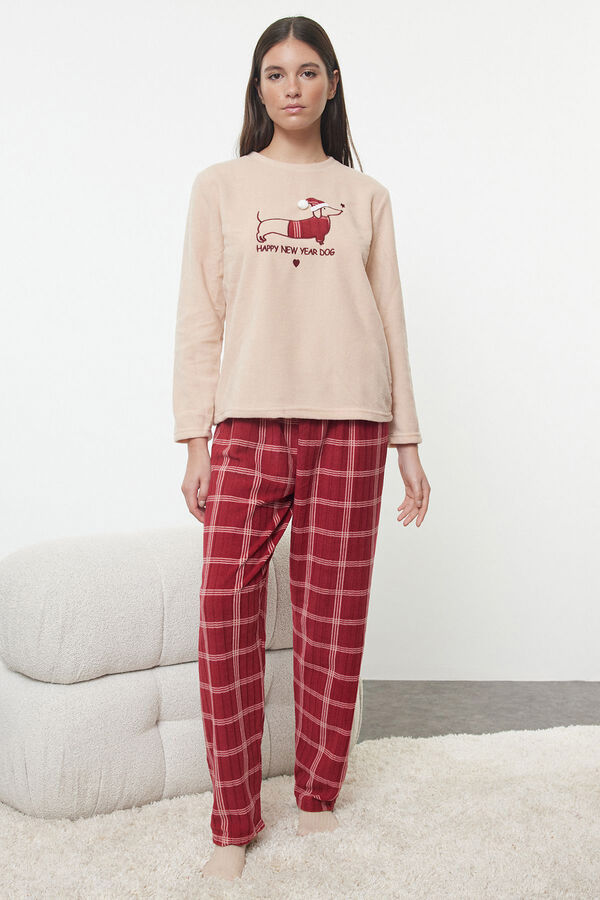 Trendyol Plaid Christmas Print Fleece Winter Pyjamas Set   pink