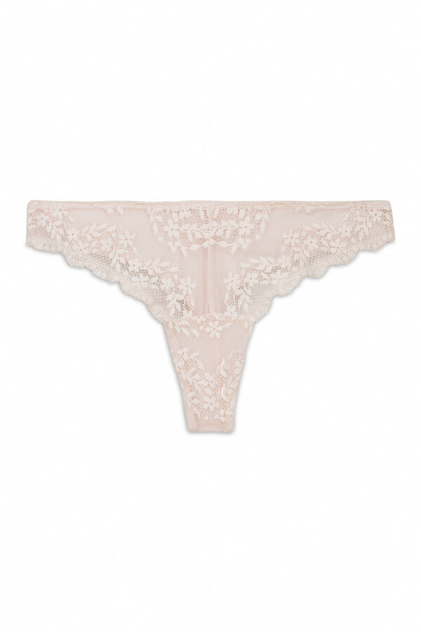 Women'secret Tanga em modal e renda rosas rosa
