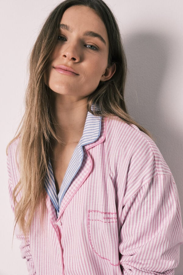 Women'secret Roze pamučna duga ko&scaron;ulja pidžama na pruge Roze