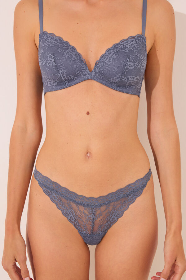Women'secret Plave čipka tanga gaćice sa V-strukom Plava