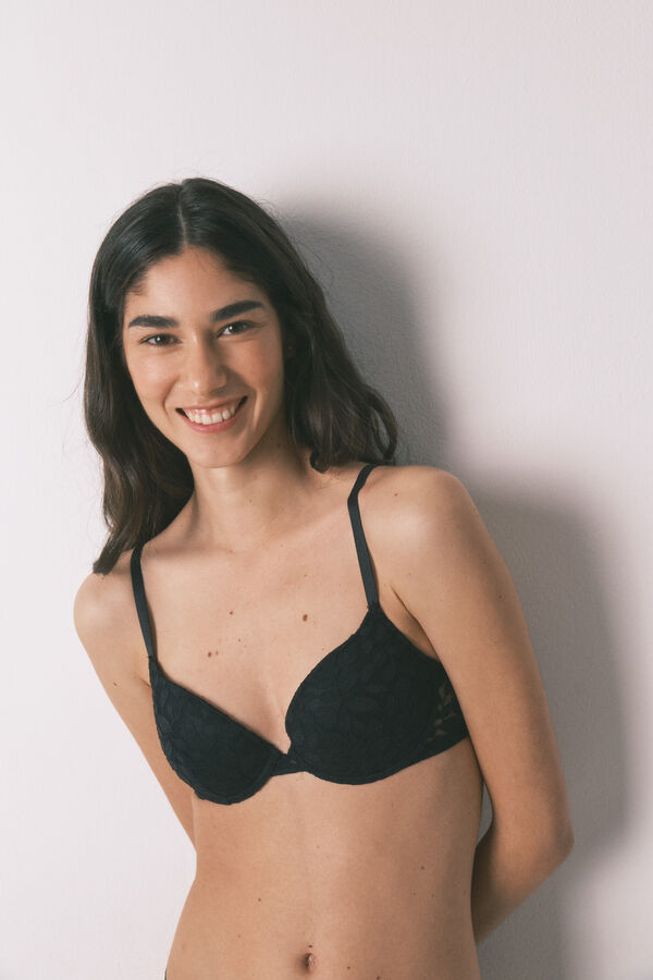 Women'secret Crni čipkasti klasičan BEAUTIFUL grudnjak sa punjenjem Crna