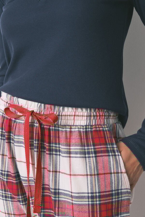 Women'secret Duge pantalone od 100% pamučnog flanela, crveni karo Print