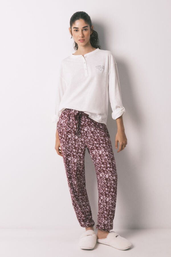 Women'secret Bela 100% pamučna majica dugih rukava Bež