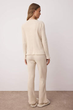 Trendyol Conjunto de pijama comprido de malha malha com cardigan riscas bege 